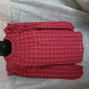 Entro New Red Ruffle Blouse, seersucker,  L, fully lined
